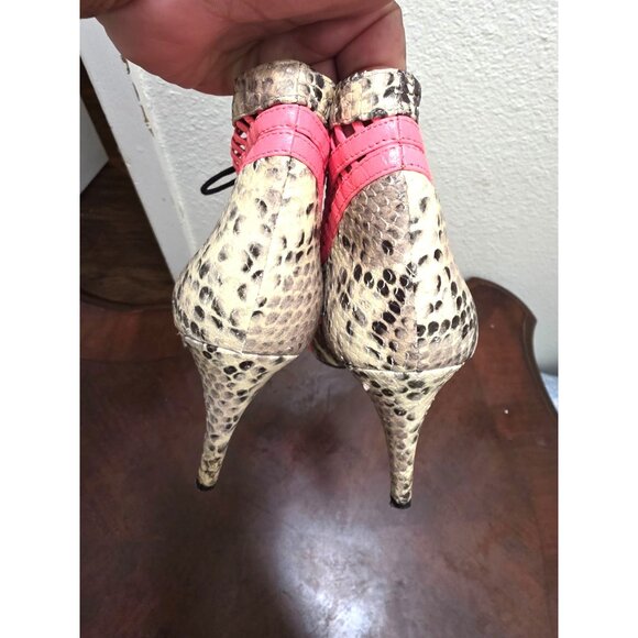 Ted Baker London Neon Pink & Snakeskin Lace-Up Open Toe Heels Size 37.5 - Picture 6 of 15